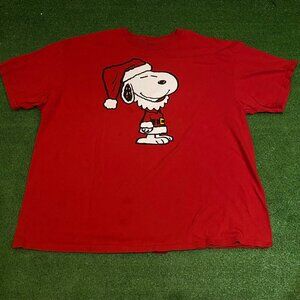 Peanuts Snoopy Santa Christmas Red T-Shirt 3XL 100% Cotton Holiday Tee